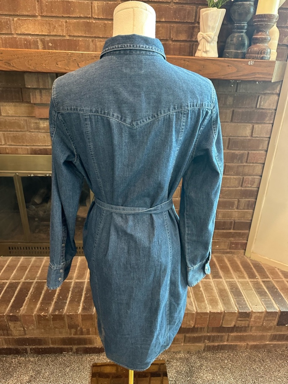 J.Crew Denim Chambray Western Pearl Snap Dress with Belt - Size 6  Boho - Picture 3 of 4